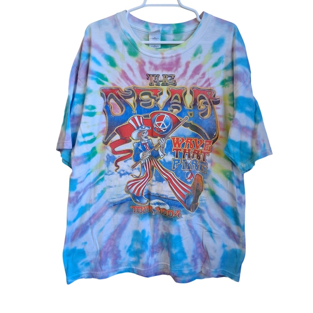 Grateful Dead "Wave That Flag" 2004‎ Tour tie-dye Tee XL Faded Gildan Tag EUC